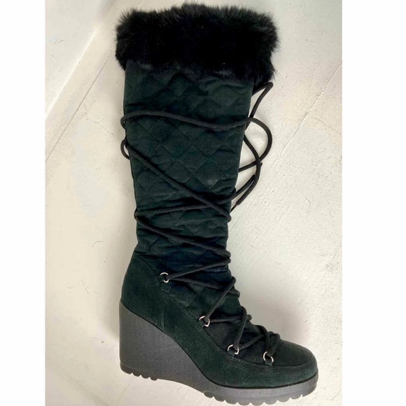 BAKERS Quilted Tall Lace Up Wedge Boots Sz 10 - Picture 3 of 14